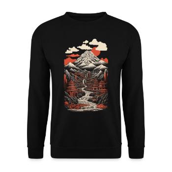 Japon Paysage Rétro Art Asiatique Splendeur - Sweat-shirt Unisexe - noir - Devant - Alina (178cm) & Michal (187cm)