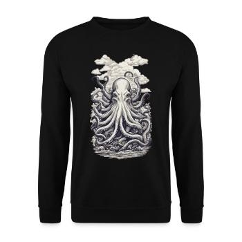 Octopus Fisherman Deep Sea Marine Design - Unisex Sweatshirt - black - Front - Alina (178cm) & Michal (187cm)