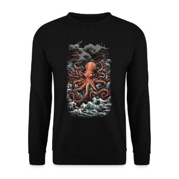 Ukiyo-E Kunst Stil Kraken Tiefsee Magie und Meer - Unisex Pullover - Schwarz - Vorne - Alina (178cm) & Michal (187cm)