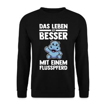 Nilpferd Flusspferd - Unisex Pullover - Schwarz - Vorne - Alina (178cm) & Michal (187cm)