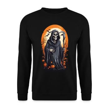 Gothic Grim Reaper Halloween Nacht Skelett - Unisex Pullover - Schwarz - Vorne - Alina (178cm) & Michal (187cm)