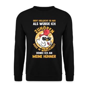 Huhn Hühnerstall Bauernhof Bauer Landwirt Hühner - Unisex Pullover - Schwarz - Vorne - Alina (178cm) & Michal (187cm)