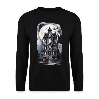 Witch House Full Moon Bat Spell Pumpkin Art - Unisex Sweatshirt - black - Front - Alina (178cm) & Michal (187cm)