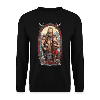 Nordischer Wikinger Vater und Kinder Design - Unisex Pullover - Schwarz - Vorne - Alina (178cm) & Michal (187cm)