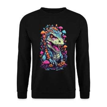 Psychedelischer Dinosaurier Pilz Weirdcore Kunst - Unisex Pullover - Schwarz - Vorne - Alina (178cm) & Michal (187cm)