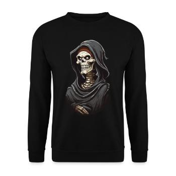 Drôle Dessin Animé Grim Reaper Halloween Squelette - Sweat-shirt Unisexe - noir - Devant - Alina (178cm) & Michal (187cm)