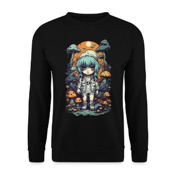 Anime Gothic Pilze Natur Magie Design - Unisex Pullover - Schwarz - Vorne - Alina (178cm) & Michal (187cm)