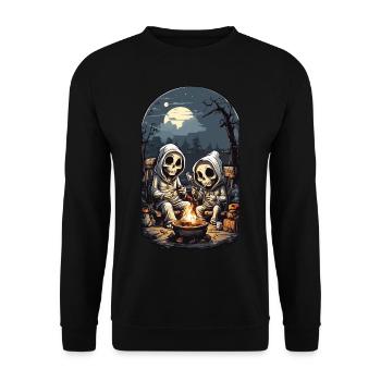 Lustige Skelette Halloween Lagerfeuer Party - Unisex Pullover - Schwarz - Vorne - Alina (178cm) & Michal (187cm)
