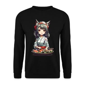 Kawaii Anime Sushi Girl avec des oreilles de chat Design - Sweat-shirt Unisexe - noir - Devant - Alina (178cm) & Michal (187cm)