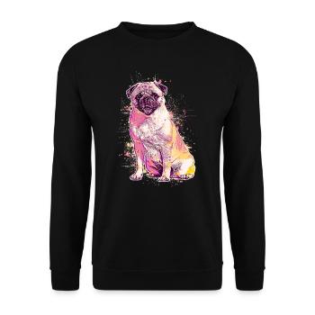 Mops Hund Portrait Mopsliebhaber Geschenk - Unisex Pullover - Schwarz - Vorne - Alina (178cm) & Michal (187cm)