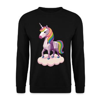 Geometric Unicorn on Cloud with Rainbow Mane - Unisex Sweatshirt - black - Front - Alina (178cm) & Michal (187cm)