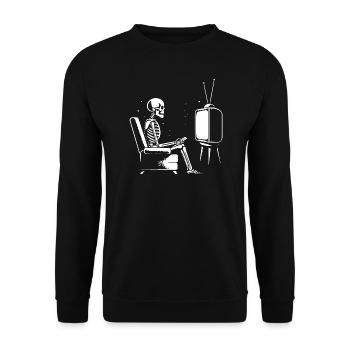 skeleton watching television design - Unisex Sweatshirt - black - Front - Alina (178cm) & Michal (187cm)