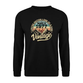 March 1977 Birthday - Vintage March 1977 - Unisex Sweatshirt - black - Front - Alina (178cm) & Michal (187cm)
