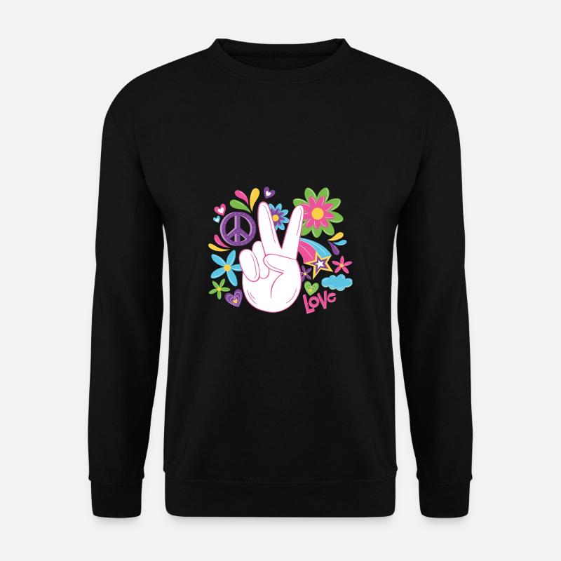 Peace Weltfrieden Flower Power Geschenk 70er Love - Unisex Pullover - Schwarz