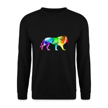 Bunter Regenbogen Löwe Polygon Tiere - Unisex Pullover - Schwarz - Vorne - Alina (178cm) & Michal (187cm)