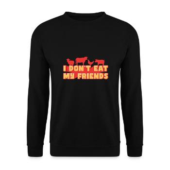 Schaf Kuh Schwein Freunde Design für Veganer - Unisex Pullover - Schwarz - Vorne - Alina (178cm) & Michal (187cm)