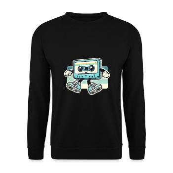 Retro Kassette Tape Cartoon Design - Unisex Pullover - Schwarz - Vorne - Alina (178cm) & Michal (187cm)