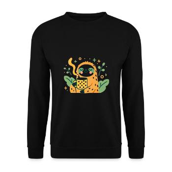 Chill Sloth with Coffee Cartoon Design - Unisex Sweatshirt - black - Front - Alina (178cm) & Michal (187cm)
