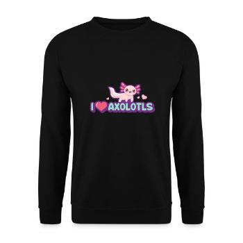 I Love Axolotls Design für Axolotl-Liebhaber - Unisex Pullover - Schwarz - Vorne - Alina (178cm) & Michal (187cm)