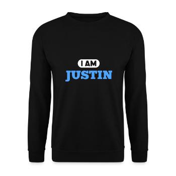 Justin Name Spruch für stolze Justins - Unisex Pullover - Schwarz - Vorne - Alina (178cm) & Michal (187cm)