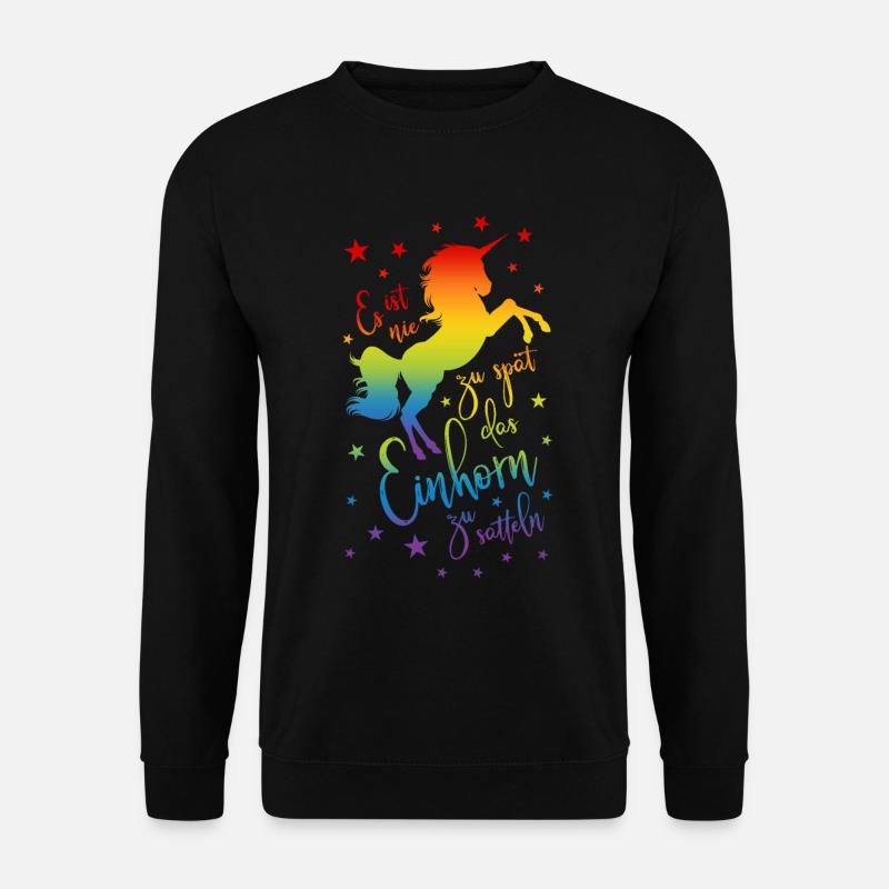 Einhorn satteln Spruch Regenbogen Sterne bunt - Unisex Pullover - Schwarz