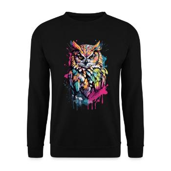 Eule Coole bunte Federn in diesem Design Vogel - Unisex Pullover - Schwarz - Vorne - Alina (178cm) & Michal (187cm)