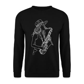 Saxophonist Drawing - Unisex Sweatshirt - black - Front - Alina (178cm) & Michal (187cm)