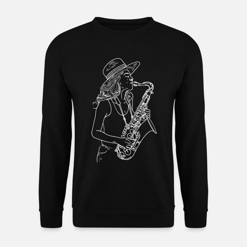Saxophonistin Zeichnung - Unisex Pullover - Schwarz