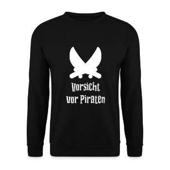 Vorsicht vor Piraten - Unisex Pullover - Schwarz - Vorne - Alina (178cm) & Michal (187cm)