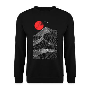 Rote Sonne über Bergen Abstrakt - Unisex Pullover - Schwarz - Vorne - Alina (178cm) & Michal (187cm)