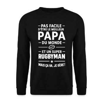 Super Papa Rugby Spieler Humor Geschenk Rugby - Unisex Pullover - Schwarz - Vorne - Alina (178cm) & Michal (187cm)
