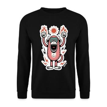 Affe mit Flammen und erhobenen Fäusten - Unisex Pullover - Schwarz - Vorne - Alina (178cm) & Michal (187cm)