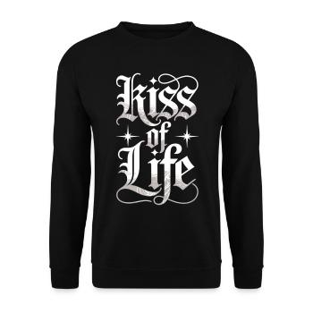 Kiss of Life T-Shirt – Gothic Lettering Statement - Unisex Sweatshirt - black - Front - Alina (178cm) & Michal (187cm)