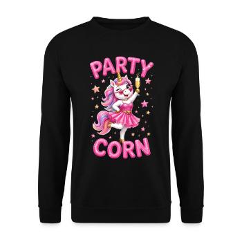 Partying Mallorca Celebrating Unicorn Partycorn - Unisex Sweatshirt - black - Front - Alina (178cm) & Michal (187cm)