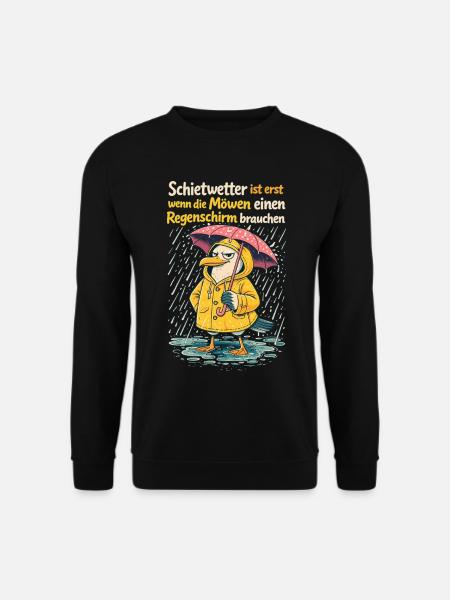 Schietwetter Möwe im Friesennerz | Lustiges Design - Unisex Pullover - Schwarz