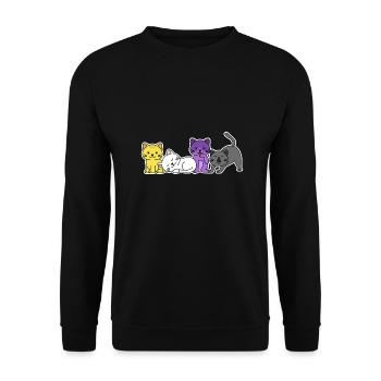 Nichtbinäres Flaggenkatzen-Design für stolze Enbys - Unisex Pullover - Schwarz - Vorne - Alina (178cm) & Michal (187cm)