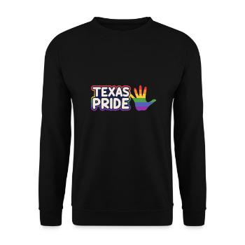 Stolzes Regenbogenflaggendesign für LGBT+ Texaner - Unisex Pullover - Schwarz - Vorne - Alina (178cm) & Michal (187cm)