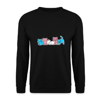 Trans Flagge Katze Design für Trans Menschen - Unisex Pullover - Schwarz - Vorne - Alina (178cm) & Michal (187cm)