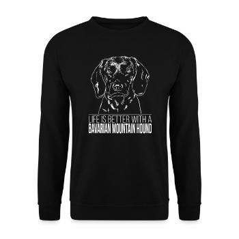BAVARIAN MOUNTAIN HOUND life is better Wilsigns - Unisex Pullover - Schwarz - Vorne - Alina (178cm) & Michal (187cm)
