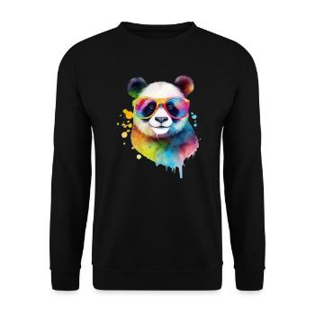 Cooler bunter Panda mit Sonnenbrille - Unisex Pullover - Schwarz - Vorne - Alina (178cm) & Michal (187cm)