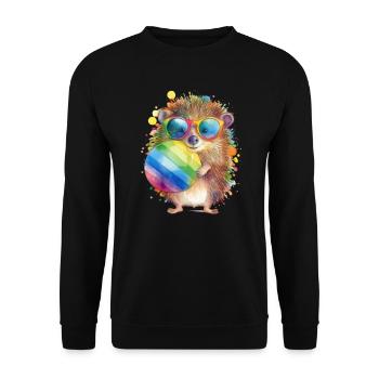 Bunter cooler Igel mit Sonnenbrille - Unisex Pullover - Schwarz - Vorne - Alina (178cm) & Michal (187cm)