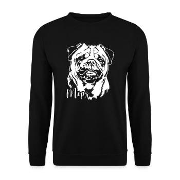Mops Portrait Hund Hunde Wilsigns - Unisex Pullover - Schwarz - Vorne - Alina (178cm) & Michal (187cm)