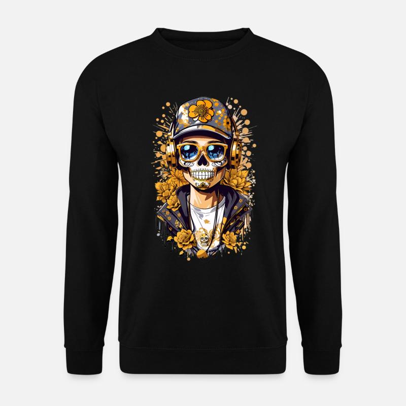 Goldener Zucker Schädel - Unisex Pullover - Schwarz
