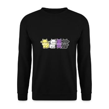 Nichtbinäres Flaggenkuh-Design für stolze Enbys - Unisex Pullover - Schwarz - Vorne - Alina (178cm) & Michal (187cm)