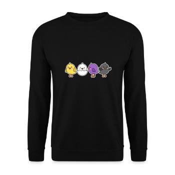 Nonbinary Flag Chick Design für stolze Enbys - Unisex Pullover - Schwarz - Vorne - Alina (178cm) & Michal (187cm)