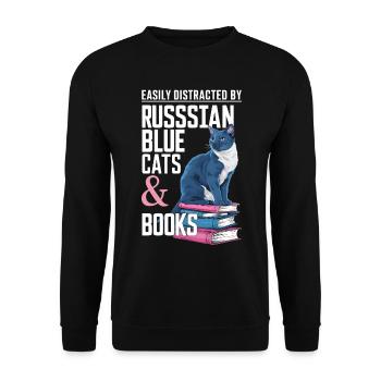 Katze Russisch Blau Geschenk - Unisex Pullover - Schwarz - Vorne - Alina (178cm) & Michal (187cm)