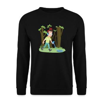 Chasseur de trésors avec détecteur de métaux navigue dans la forêt - Sweat-shirt Unisexe - noir - Devant - Alina (178cm) & Michal (187cm)