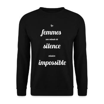 LES FEMMES UNE MINUTE DE SILENCE MISSION - HUMOUR - Sweat-shirt Unisexe - noir - Devant - Alina (178cm) & Michal (187cm)