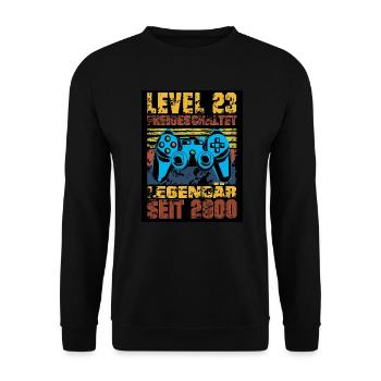 LEVEL 23, 23.Geburtstag, Legendär seit 2000 - Unisex Pullover - Schwarz - Vorne - Alina (178cm) & Michal (187cm)