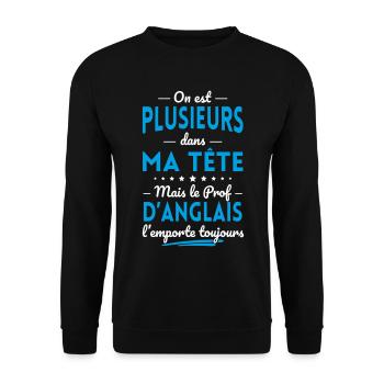 Plusieurs dans tête le Prof d'Anglais l'emporte - Sweat-shirt Unisexe - noir - Devant - Alina (178cm) & Michal (187cm)